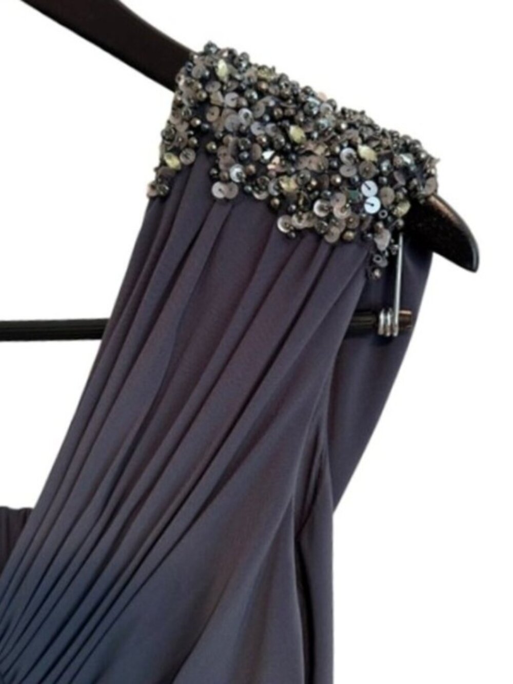 RICKIE FREEMAN FOR TERI JON Beaded Mother of the Bride Gown Pewter Size 6 NWT - Picture 4 of 16
